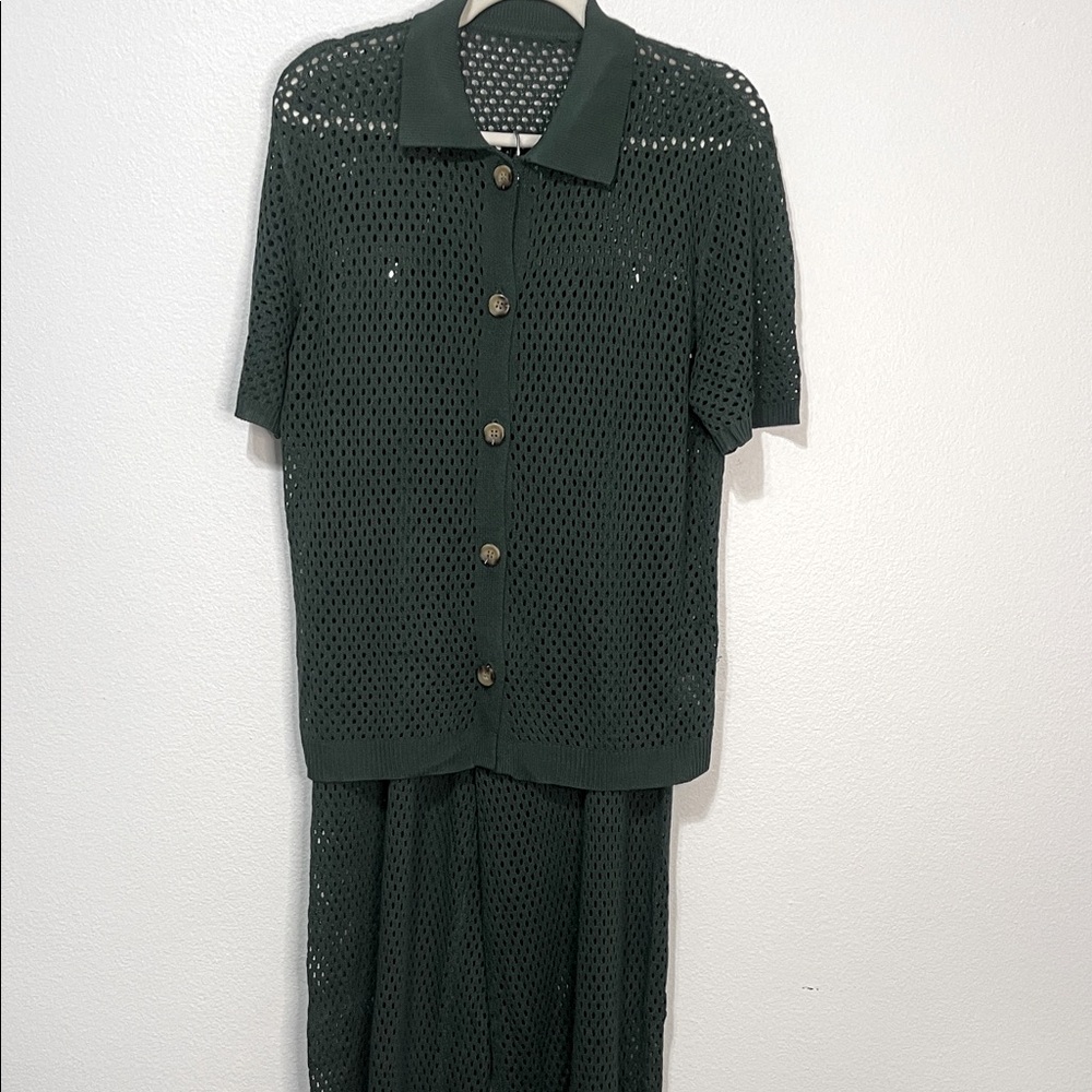 NWOT Green Mesh Button-Up Top and Pants Size Medium